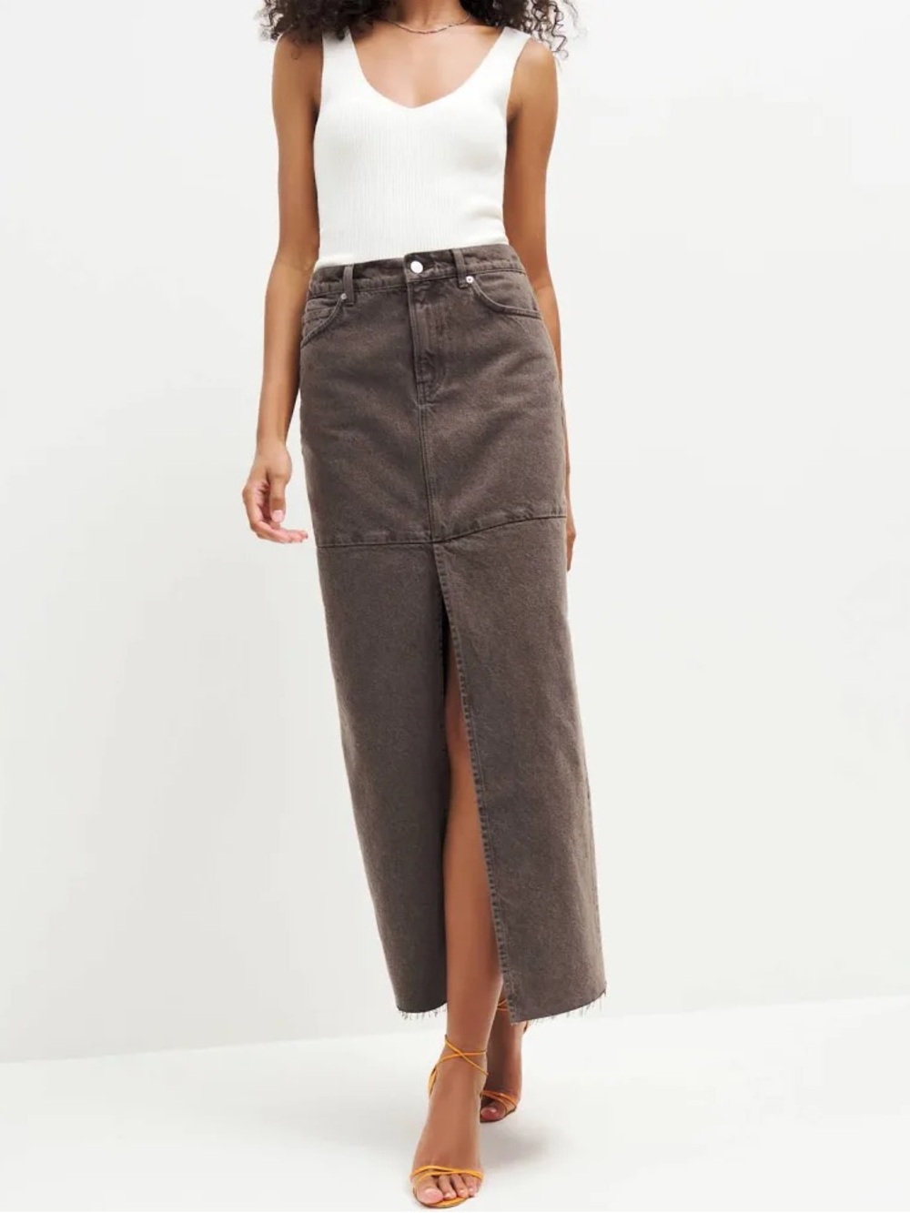 Reformation Jeans Tazz Maxi Brown Denim Skirt Size 31